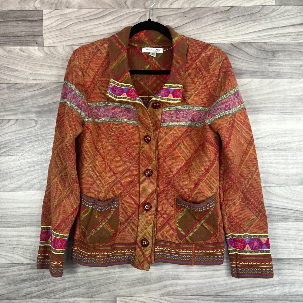 Coldwater Creek Jacket Women Small Multicolor Cotton Blend Bohemian Button Front